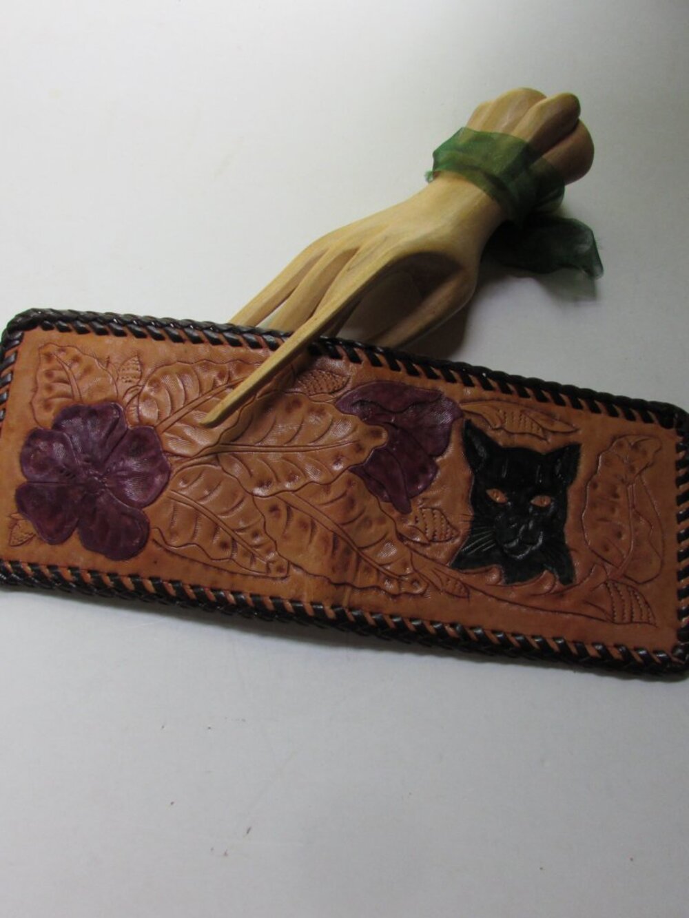 Tooled Leather Wallet Black Panther Red Roses